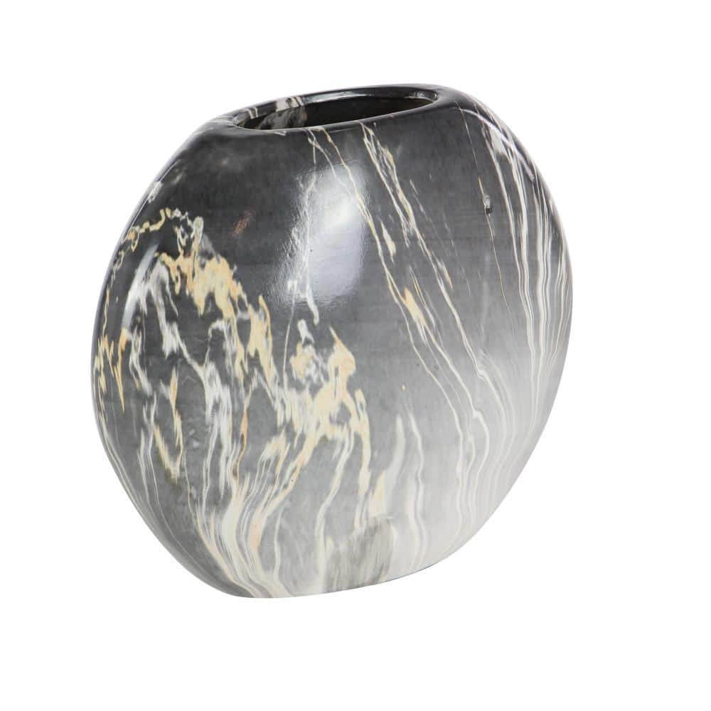 Gray Faux Marble Ceramic Decorative Vase Set with Abstract Design