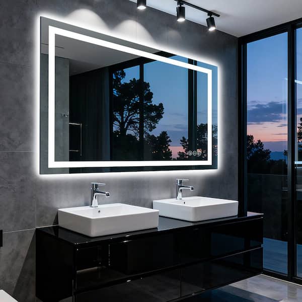 Sxiawe 30 in. W x 48 in. H Rectangular Frameless Anti-Fog LED Front Light Backlit Wall Mirror Bathroom Vanity Mirror