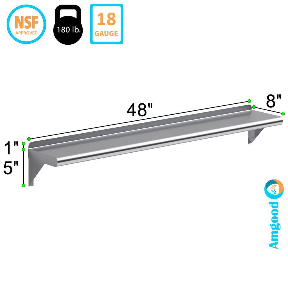 48" Stainless Steel Wall Shelf with Brackets
