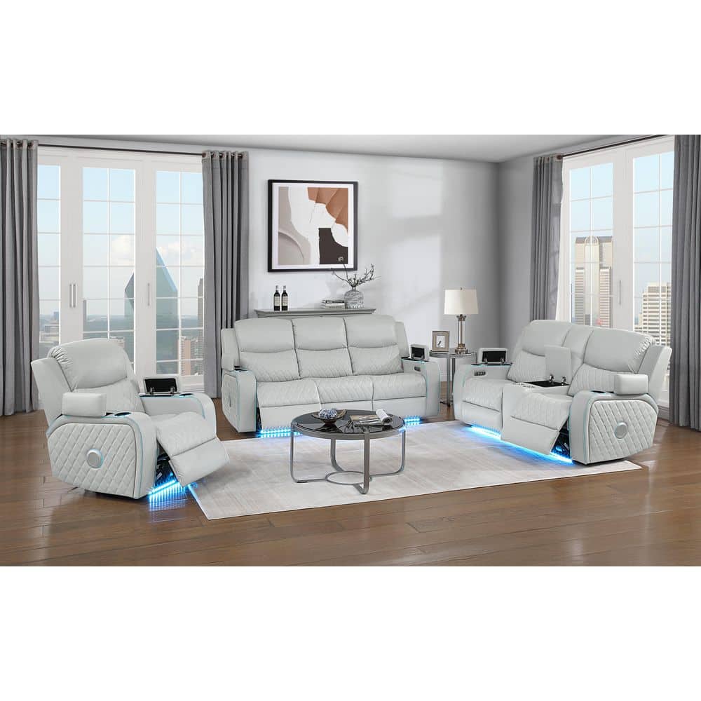 アクメファニチャー　Duneラグ Acme Furniture Dune Light Gray Faux Leather Recliner with LED