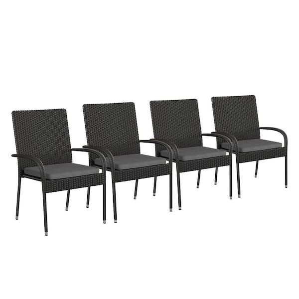 TAYLOR + LOGAN Black Wicker/Rattan Outdoor Dining Chair in Gray (Set of 4)