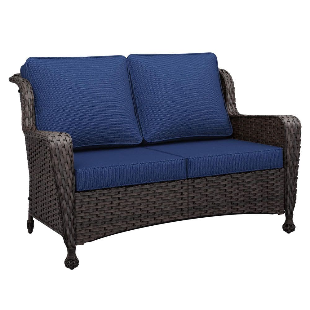 Elegant Wicker Outdoor Loveseat Patio Couch with Extra-Thick Blue Cushions price history on PriceWatchPro