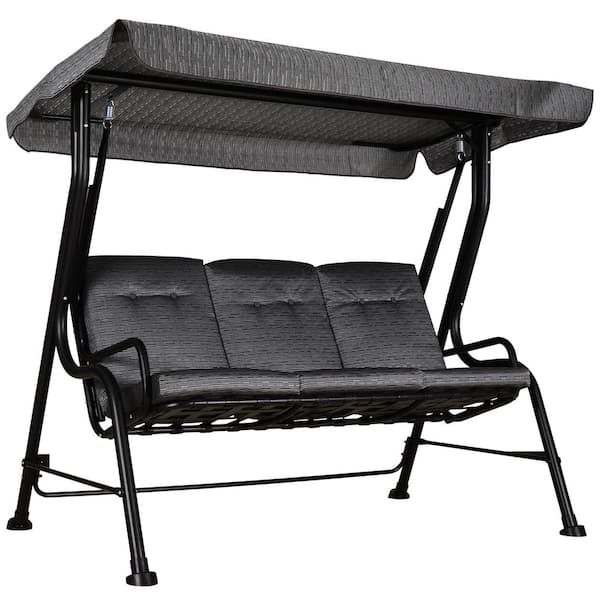 Boosicavelly 78.75 in. W x 47.25 in. D x 67 in. H 3-Person Metal Patio Swing with Cushions and Adjustable Canopy in Black
