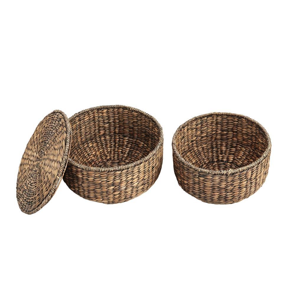 18" Brown Wash Handwoven Hyacinth Storage Accent Table