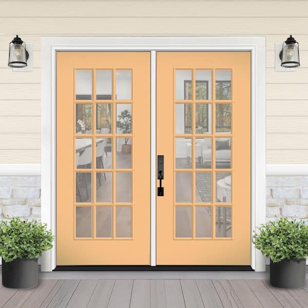 Reliant 64 in. x 80 in. FullLite 15L-SDL Clear Glass RHIS JkFruit Finish Fiberglass Double Prehung Front Door w/6" Jamb