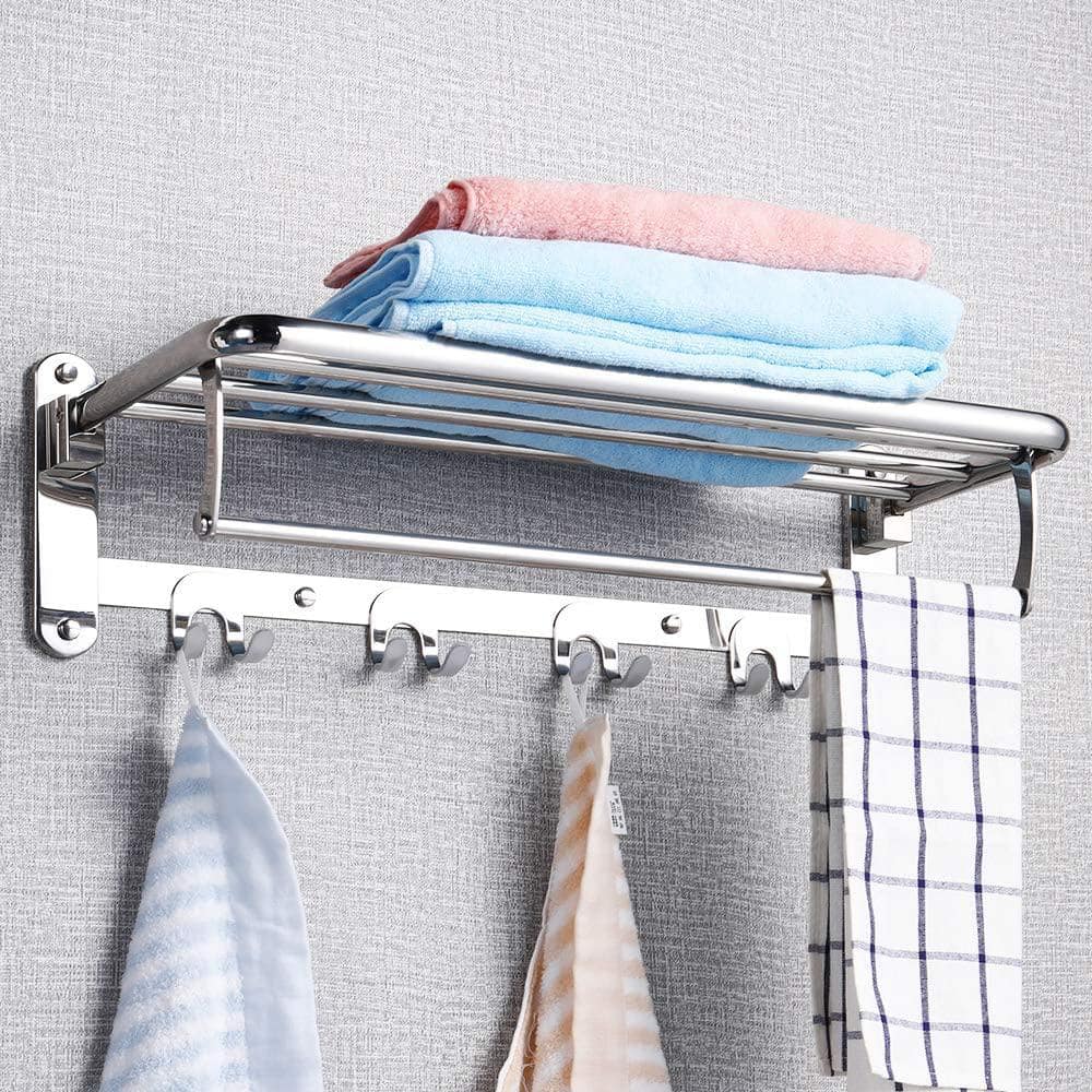 Matte Black Stainless Steel Wall Mounted Towel Rack with Hooks