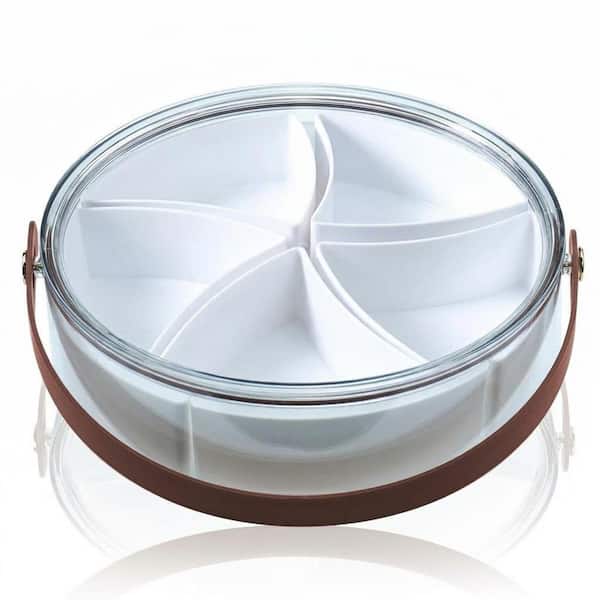 Divided Portable Snack Container with Lid and Handle for Fruits, Candy, Nuts and Party Serving Storage
