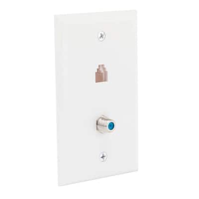 White 2-Gang 1-Phone/1-Coaxial Wall Plate (1-Pack)