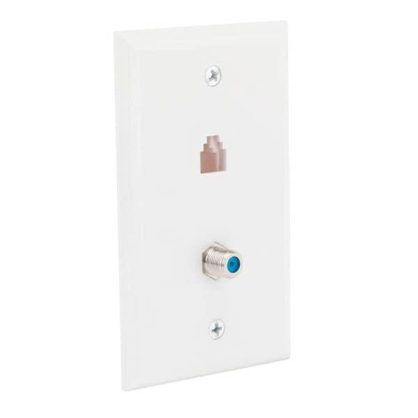 Commercial Electric White 2-Gang 1-Phone/1-Coaxial Wall Plate (1-Pack)