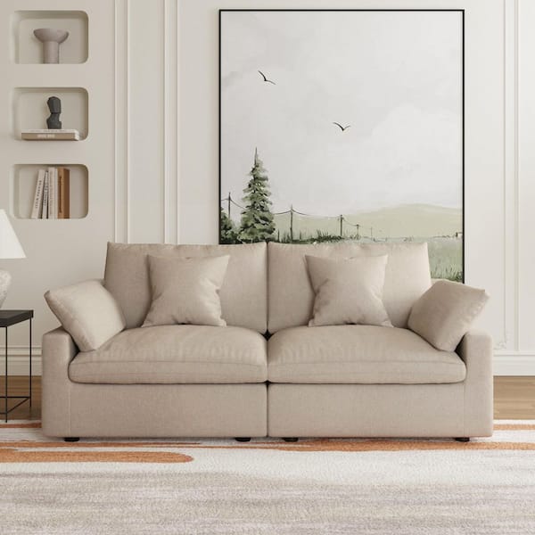 82.68 in. Square Arm 2-Piece Linen Modular Free Combination Sectional Sofa in Brown Loveseat with Removeble Covers