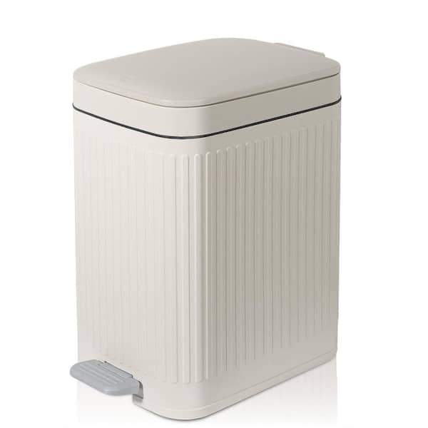 1.9 Gallon Cream Step Trash Can with Lid, Narrow Plastic Wastebasket Container for Small Spaces