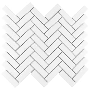 Metro Brick Herringbone Matte White 10-5/8 in. x 12-1/2 in. Porcelain Mosaic Tile (9.4 sq. ft./Case)