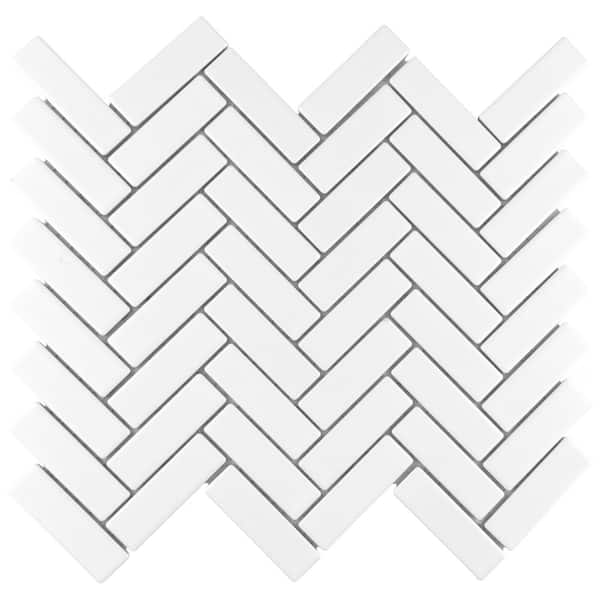 Metro Brick Herringbone Matte White 6 in. x 6 in. Porcelain Mosaic Take Home Tile Sample
