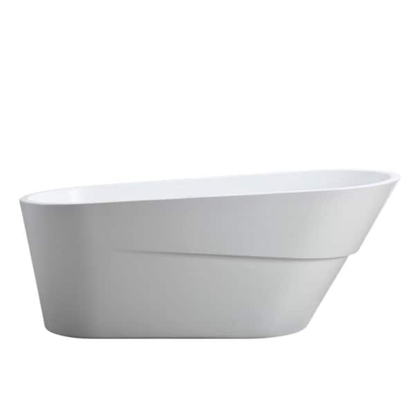 Vanity Art Nanterre 67 in. x 31 in. Acrylic Freestanding Soaking Bathtub with Left Drain in White Matte Black