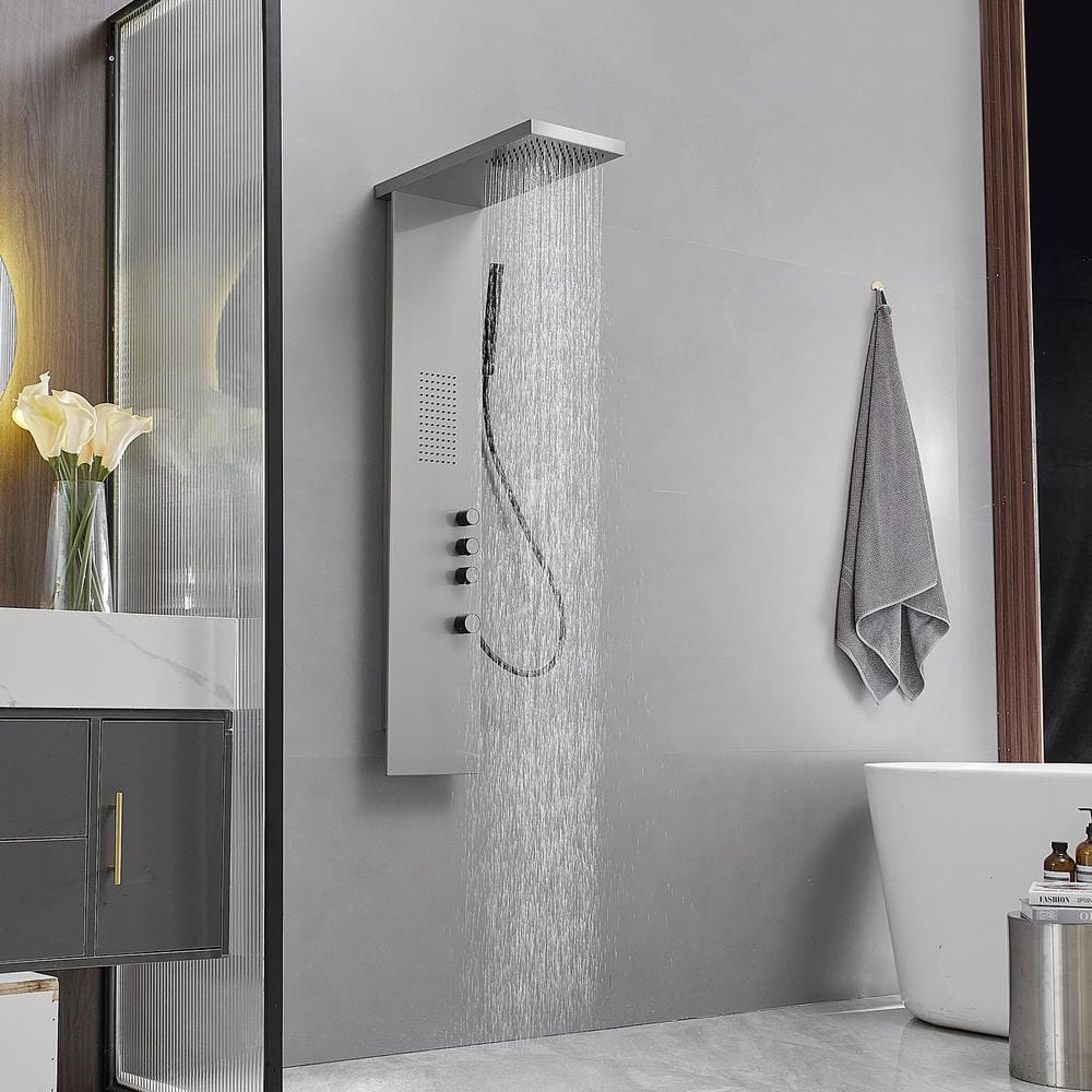 Brushed Nickel Stainless Steel Quadruple Handle Shower Tower