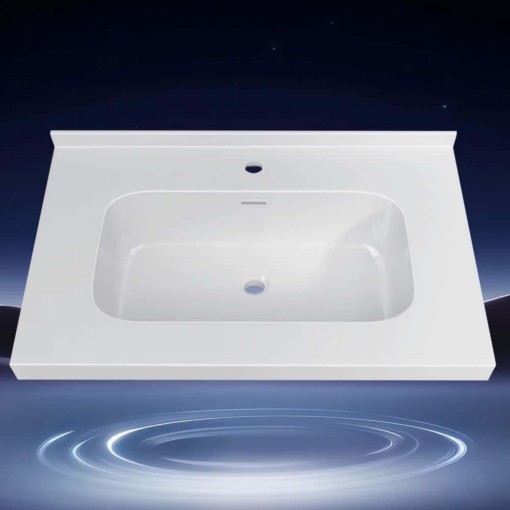 Foia 30 in. W x 22 in. D Solid Surface Rectangular Single Sink Vanity Top with Backsplash Bathroom Countertop in White price history on PriceWatchPro