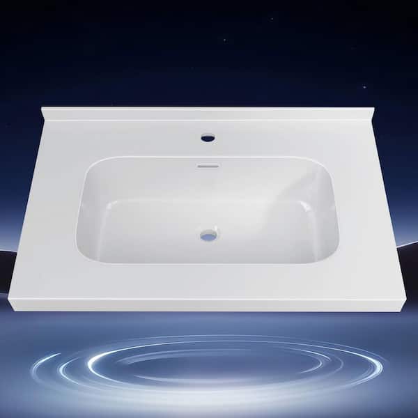 Foia 30 in. W x 22 in. D Solid Surface Rectangular Single Sink Vanity Top with Backsplash Bathroom Countertop in White