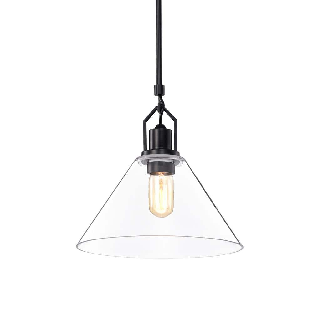 Edvivi Aria 12 In 1 Light Matte Black Clear Cone Glass Farmhouse Kitchen Pendant Light 9537