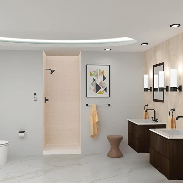 Transolid SaraMar 36 in. x 36 in. x 96 in. 3-Piece Easy Up Adhesive Alcove Shower Wall Surround in Cashew