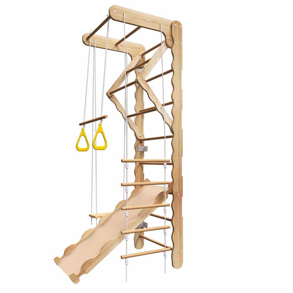 Brown Indoor Toddler Freestanding Climbing Toys, Foldable Indoor Triangle S