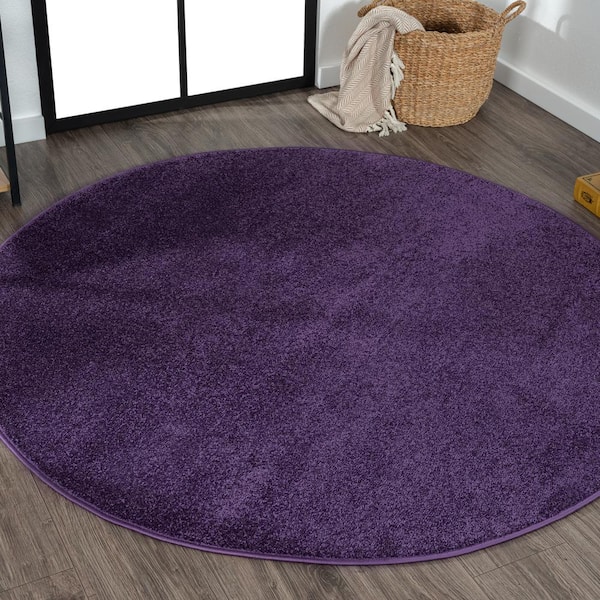 JONATHAN Y Haze Solid Low-Pile Purple 4 ft. Round Area Rug