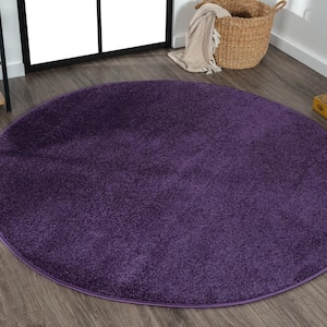 Haze Solid Low-Pile Purple 8 ft. Round Area Rug