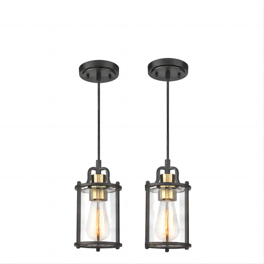 1-Light Standard Mini Pendant Light Fixture Black and Gold with Clear Glass Shade for Kitchen Dining Room 2-Pack -  JAZAVA, HDCE254M1L2BKBG