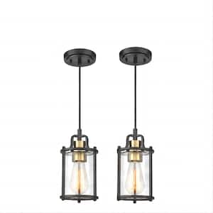 1-Light Standard Mini Pendant Light Fixture Black and Gold with Clear Glass Shade for Kitchen Dining Room 2-Pack