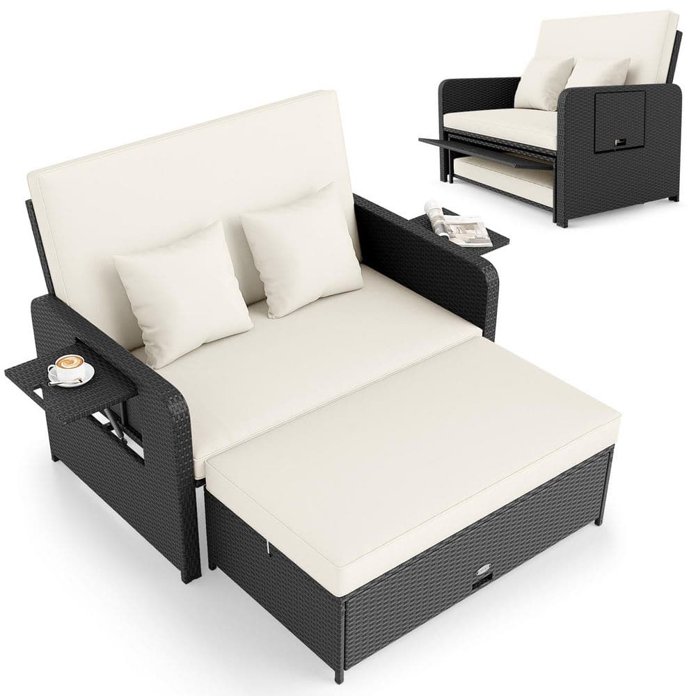PE Wicker Outdoor Daybed with Adjustable Backrest and Ottoman, White price history on PriceWatchPro