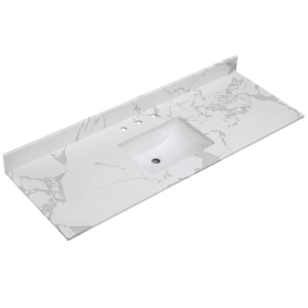 YASINU Mabelly 61 in. W x 22 in. D Engineered Stone Composite White Rectangular Single Sink Bath Vanity Top in Belly White