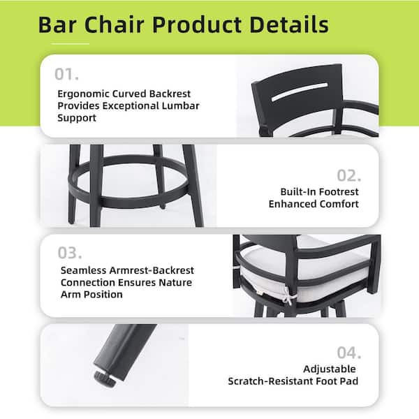 Outside Stool AUTMOON Black Aluminum Swivel Outdoor Bar Stool with Sunbrella Gray ...