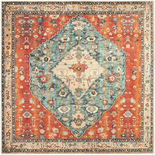 4 X 4 Multi-Colored Square Washable Rug Soft Living Room Kitchen Entry Rugs