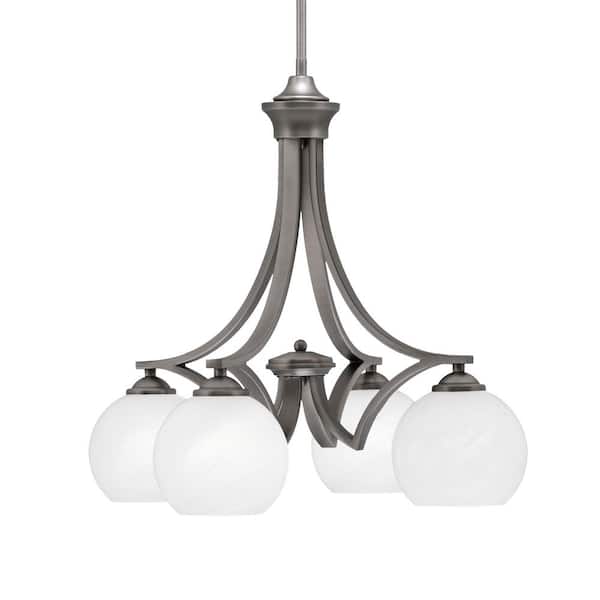 Unbranded Clevelend 4-Light Graphite Chandelier, Round Chandelier with 5.75 in. White Marble Glass Shades, No bulbs included
