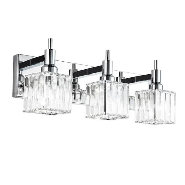 Orillia 19.7 in. 3-Light Modern Chrome Bathroom Vanity Light with Crystal Shades