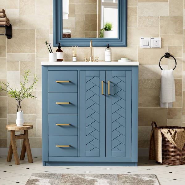 Ziyudura 30 in. Single Sink Freestanding Indigo Bath Vanity with