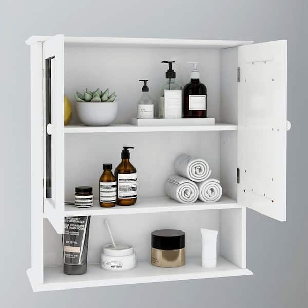 White Slatted Bathroom Wall Shelf - AEWholesale