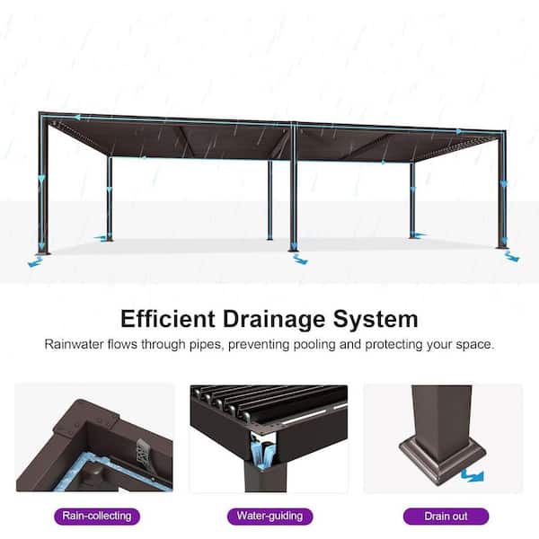 11.7 ft. x 24.1 ft. Bronze Aluminum Outdoor Louvered Pergola with 4-Individual Adjustable Roofs and In-Built Gutter