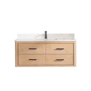 Cristo 48 in. W x 22 in. D x 20.6 in. H Single Sink Bath Vanity in Fir Wood Brown with White Quartz Stone Top