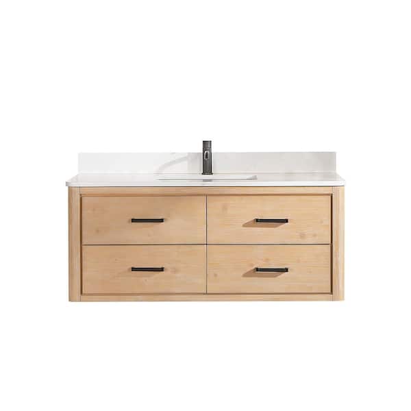 ROSWELL Cristo 48 in. W x 22 in. D x 20.6 in. H Single Sink Bath Vanity in Fir Wood Brown with White Quartz Stone Top