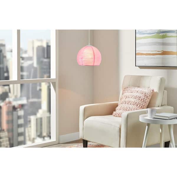 Hampton Bay Elmore 1-Light Pink Pendant Light with Paper Shade