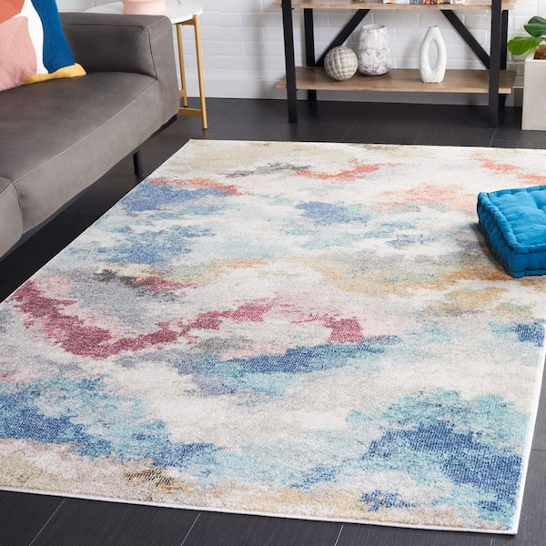 Phoenix 9 ft. x 12 ft. Ivory/Blue Rust Abstract Wavy Area Rug
