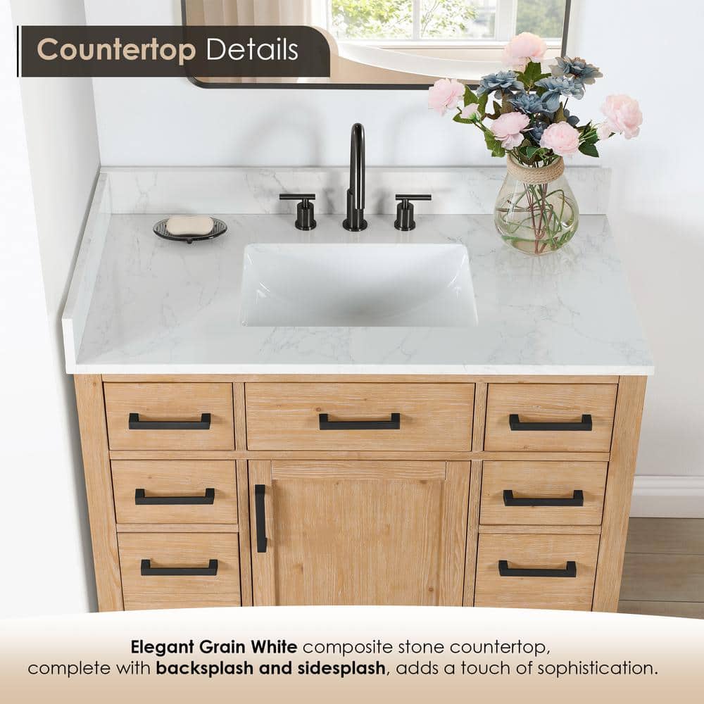 Gavino 42" Light Brown Wood Vanity with Composite Stone Top