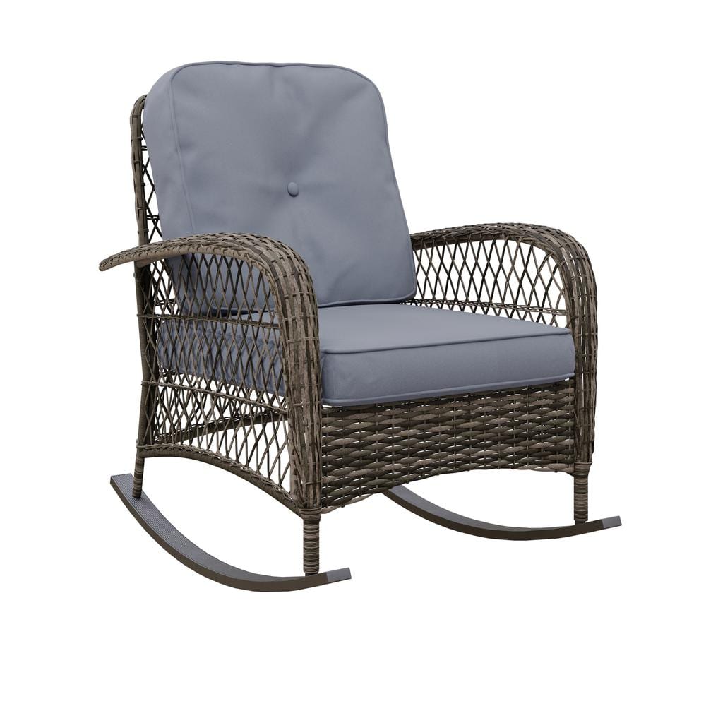 Salerno Gray Handwoven Resin Wicker Outdoor Rocking Chair with Cushions