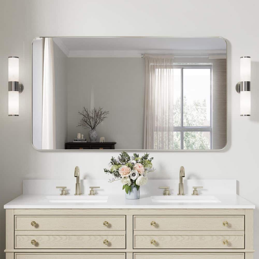 55 in. W x 32 in. H Rectangular Aluminum Framed Wall Bathroom Vanity Mirror in Brushed Nickel price history on PriceWatchPro