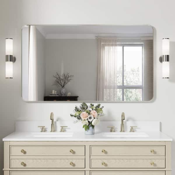55 in. W x 32 in. H Rectangular Aluminum Framed Wall Bathroom Vanity Mirror in Brushed Nickel
