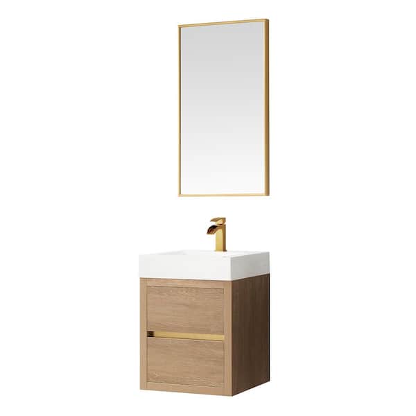 Palencia 18 in. W x 18 in. D x 24 in. H Single Sink Bath Vanity in N.American Oak W/White Composite Stone Top and Mirror