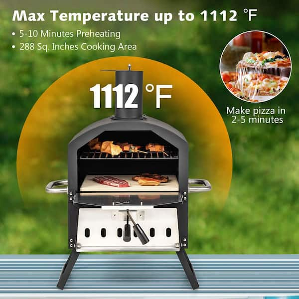 Costway 2-Layer Pizza Oven Wood Fired Pizza Grill Outside Pizza Maker with Waterproof Cover