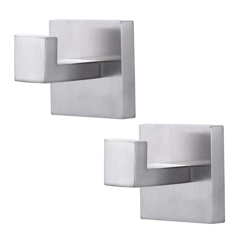 Stainless Steel Square Wall Mounted J-Hook Robe/Towel Hook in Brushed Nickel (2-Pack)
