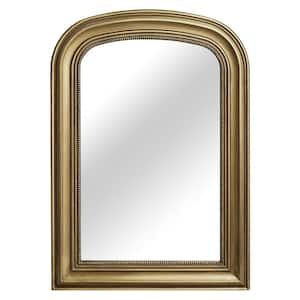 23.6 in. W x 33.5 in. H Ornate Baroque Brass Classic Finely Carved Wooden Frame Arched Wall Mirror