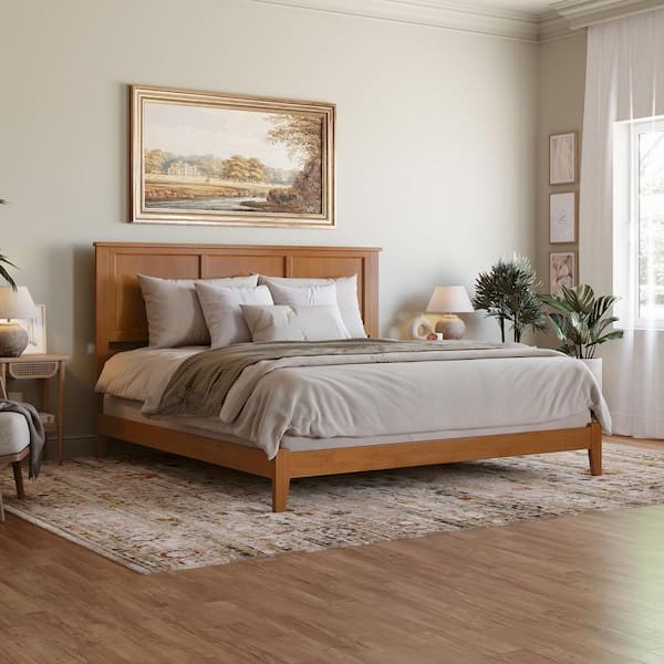 Madison Light Toffee Natural Bronze Solid Wood Frame King Low Profile Platform Bed